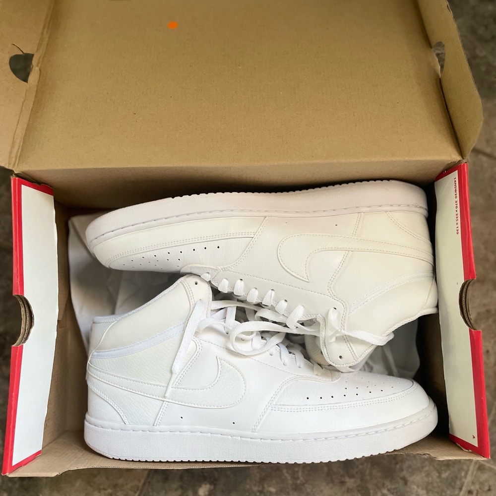 Nike Red and White Court Vision Mid Sneakers